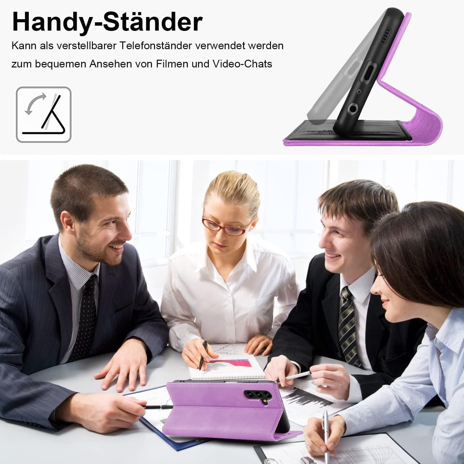 Handyhülle Samsung Galaxy A14 Schutzfolie Leder Wallet Stoßfest Purple