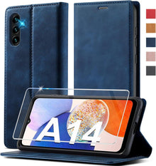 Samsung Galaxy A14 Hülle Leder Brieftasche Schutzhülle mit Schutzfolie