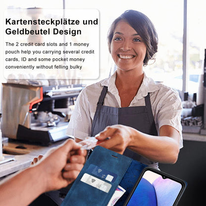 A14 Handyhülle Leder Wallet mit Ständer Magnetverschluss - Blau