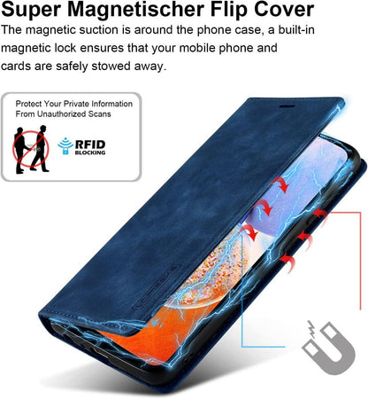 Handyhülle für Samsung Galaxy A14 Leder Hülle mit Schutzfolie Blau