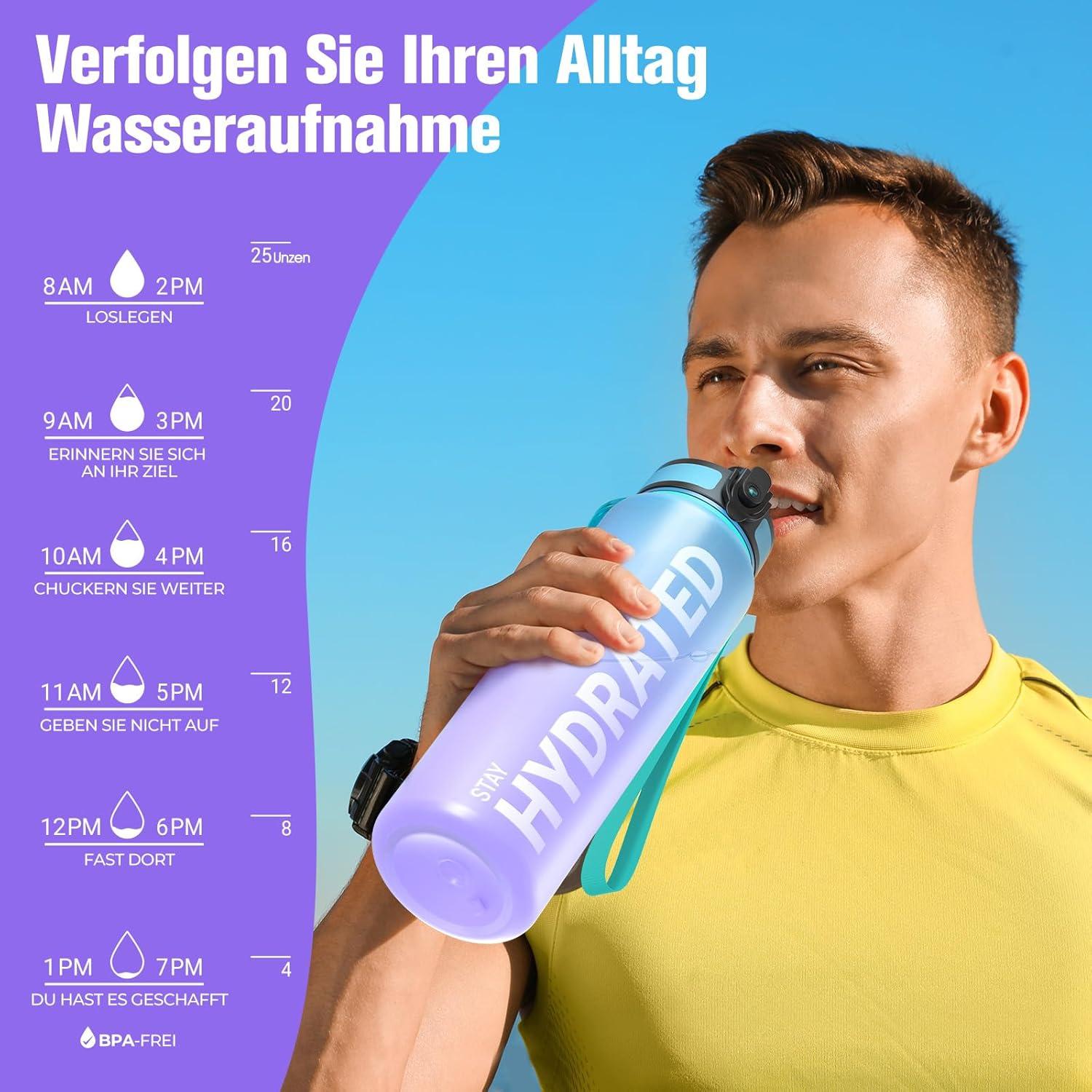 Sport Trinkflasche BPA-frei Tritan 750ML Auslaufsicher Yoga Camping