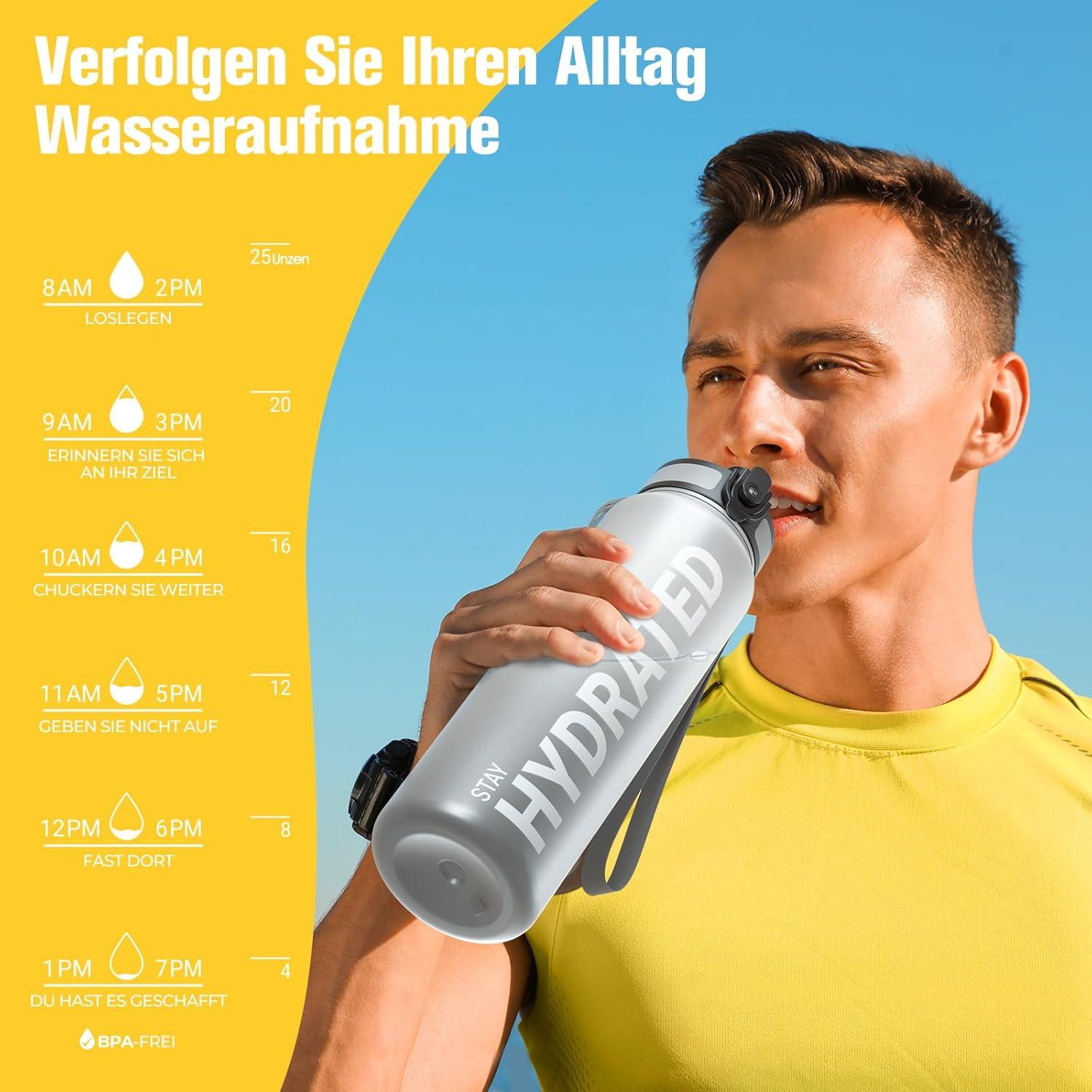 Sahara Sailor Sport Trinkflasche BPA-frei Tritan 1L Auslaufsicher Gym Yoga