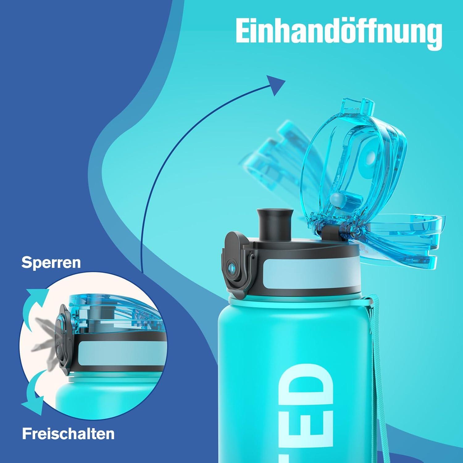 Sport Trinkflasche BPA-frei 750ML Auslaufsicher Blaue Wellen