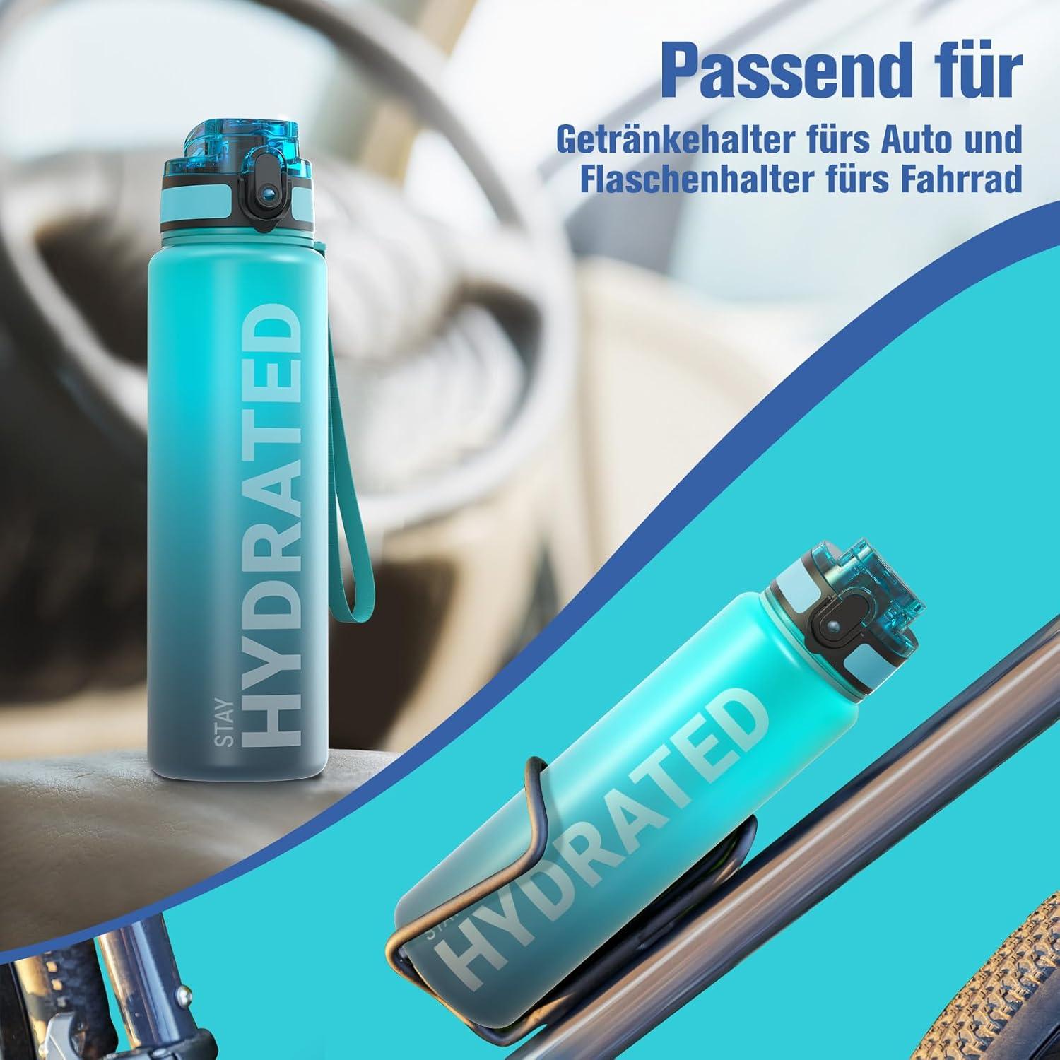 Sport Trinkflasche BPA-frei Tritan 1L Auslaufsicher Yoga Blau