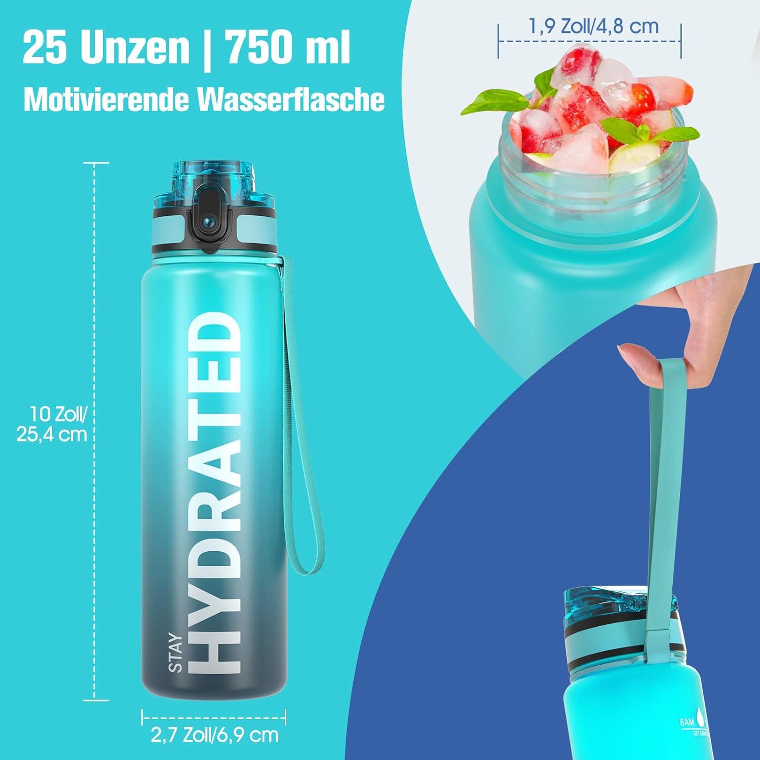 Sport Trinkflasche BPA-frei Tritan 750ML Auslaufsicher Blaue Wellen