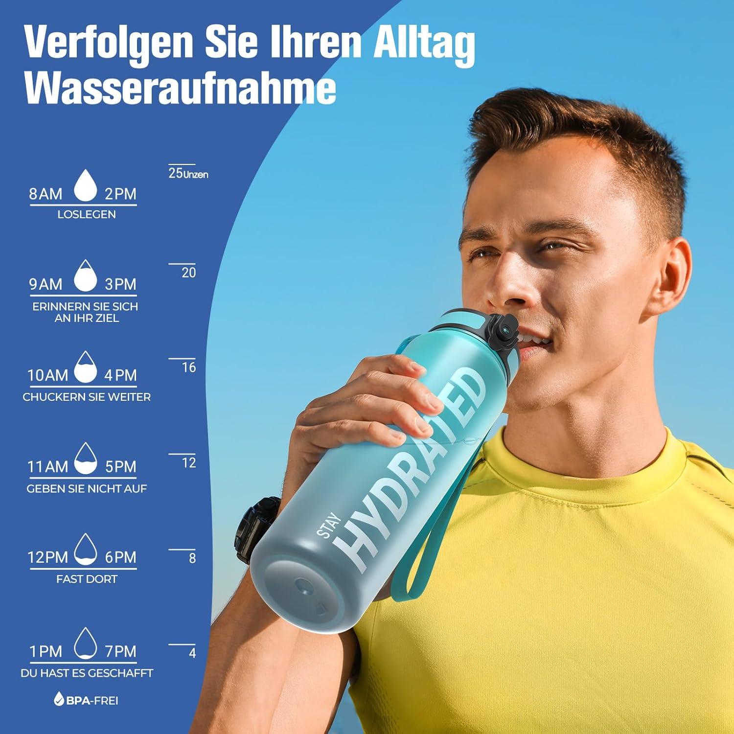 Sport Trinkflasche BPA-frei Tritan 1L Auslaufsicher Yoga Blau