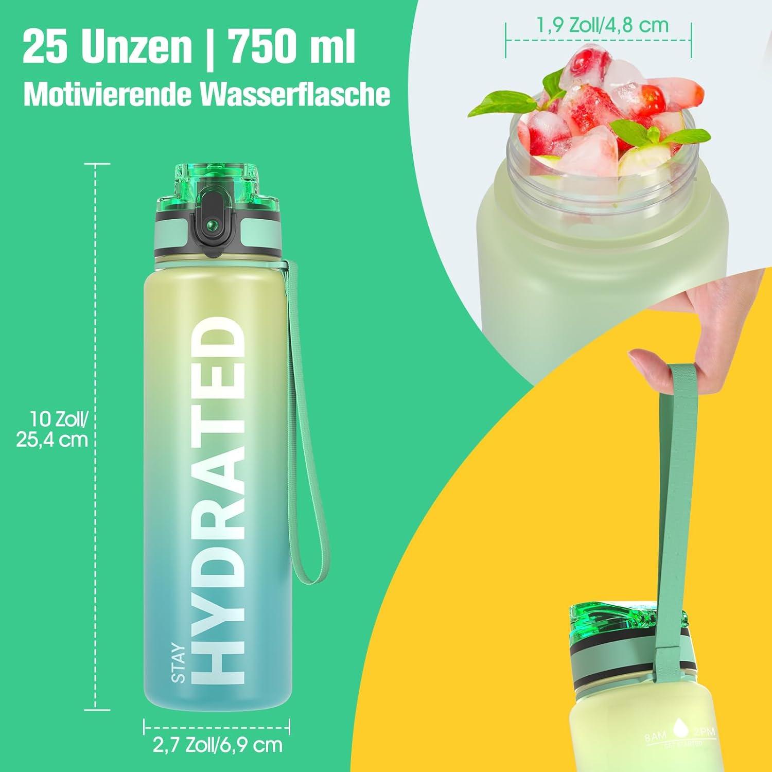 Trinkflasche Sport 750ml BPA-frei Auslaufsicher Grün Mint Yoga Gym