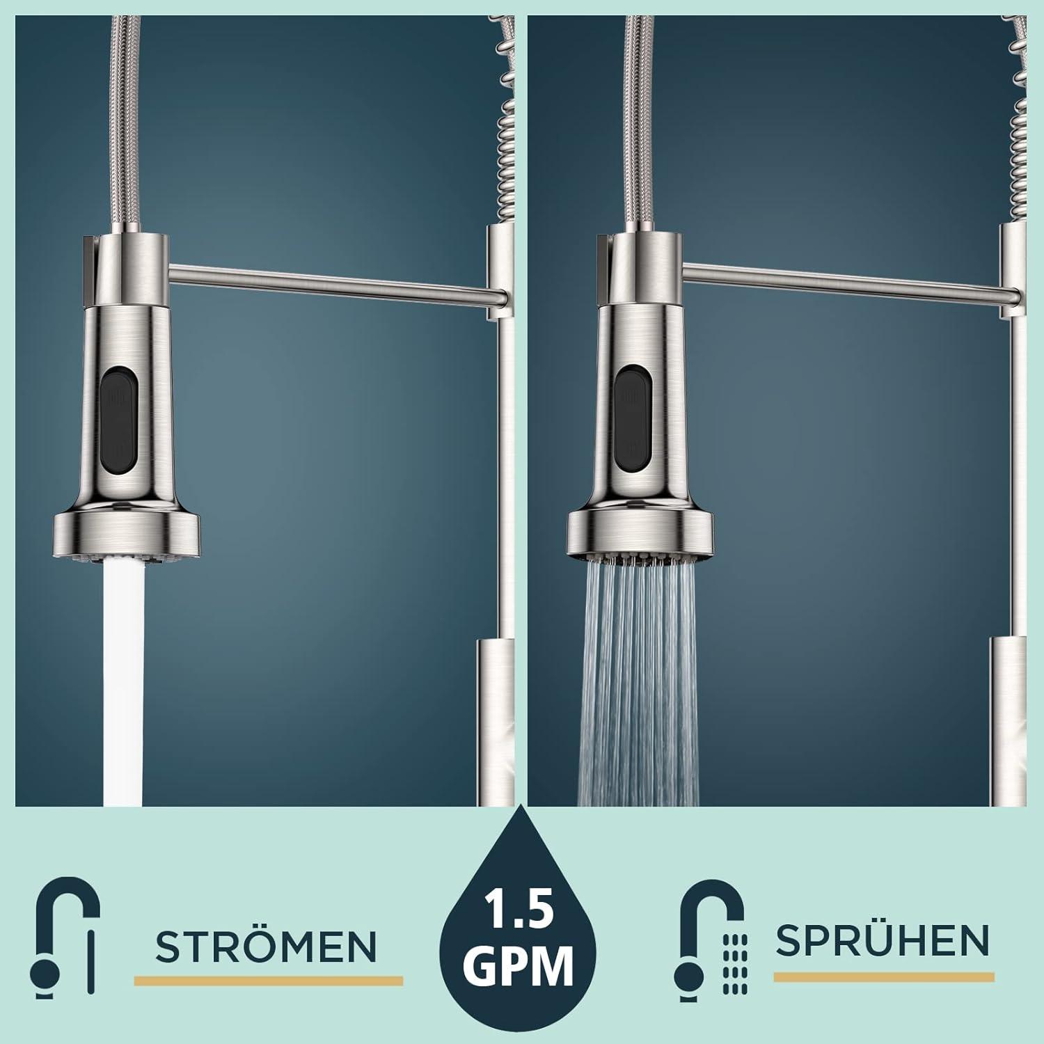 Moderne Hochdruck Küchenarmatur mit Brause & Edelstahl Finish