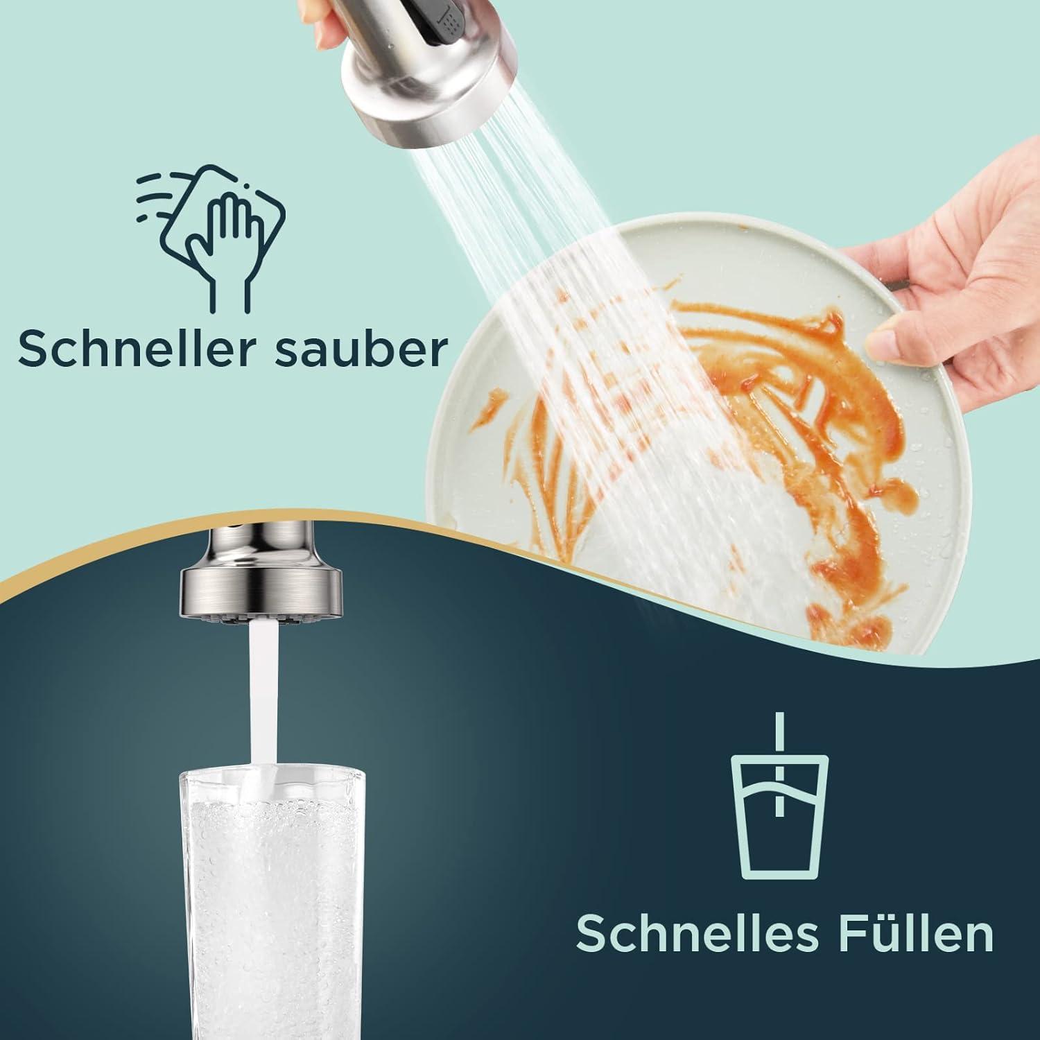 FORIOUS Wasserhahn Küche mit Herunterziehen Brause 360° Schwenkbar, Edelstahl