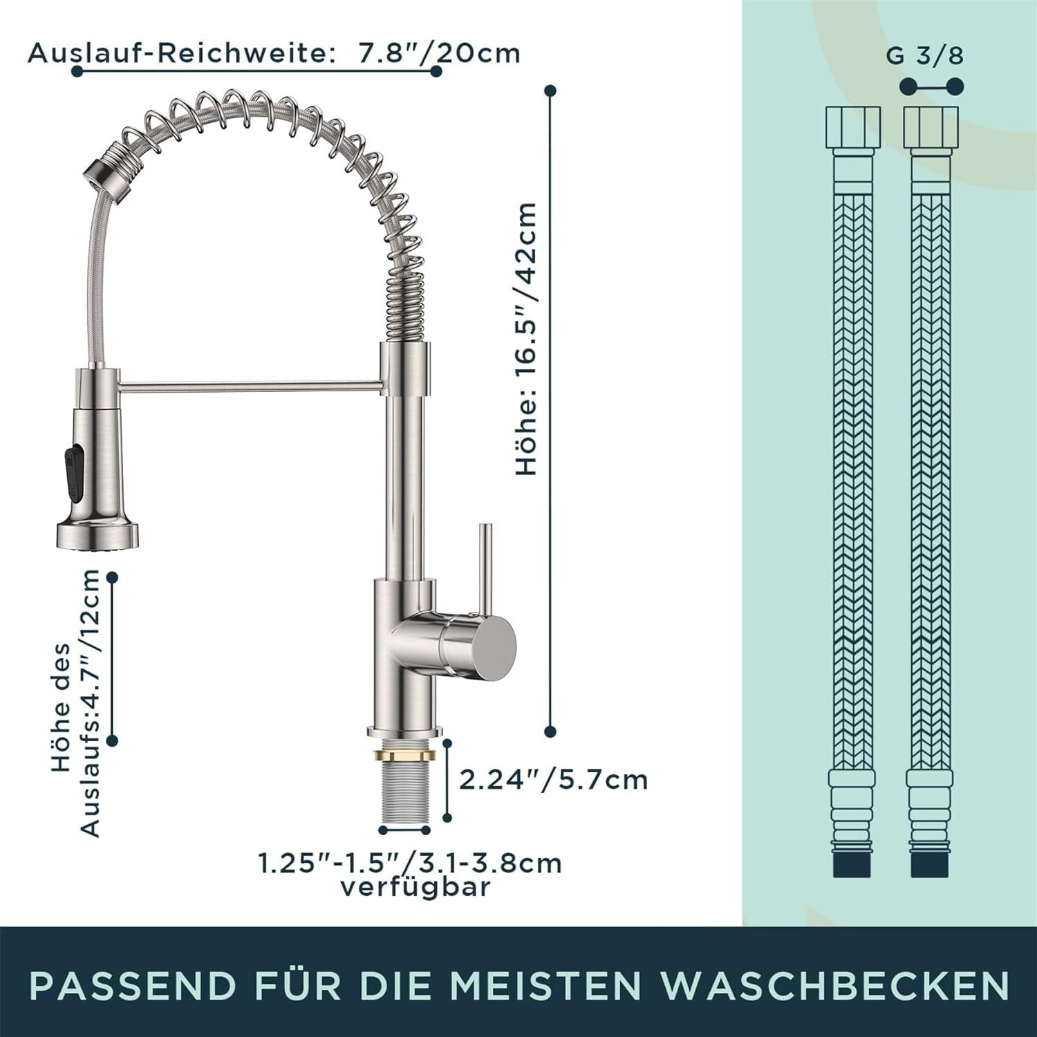 Wasserhahn Küche Hochdruck Armatur mit Brause Edelstahl