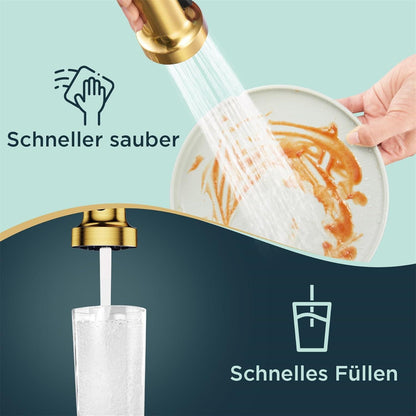 FORIOUS Wasserhahn Küche mit Herunterziehen Brause, Gebürstetes Gold, 360° Schwenkbar