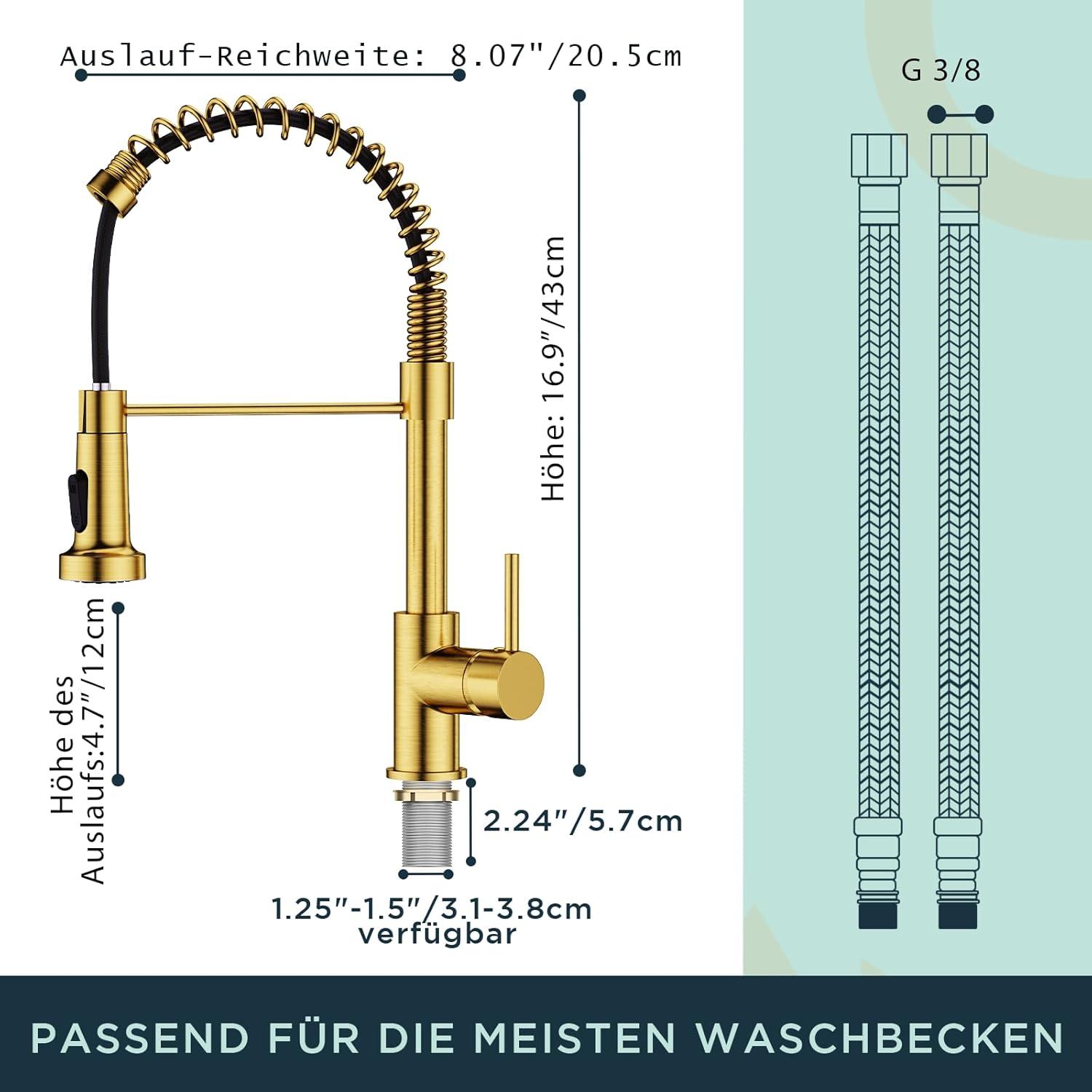 Wasserhahn Küche Hoher Bogen Hochdruck mit Herunterziehen Brause
