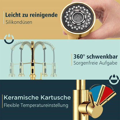FORIOUS Hochdruck Küchenarmatur mit ausziehbarer Brause, 360° schwenkbar