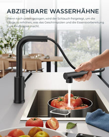 Hochdruck Küchenarmatur mit Brause, Ausziehbar, Matt-schwarz