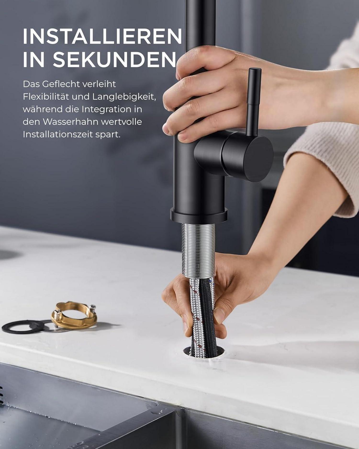FORIOUS Wasserhahn Küche Hochdruck mit Brause Ausziehbar 360° Schwenkbar Matt-schwarz