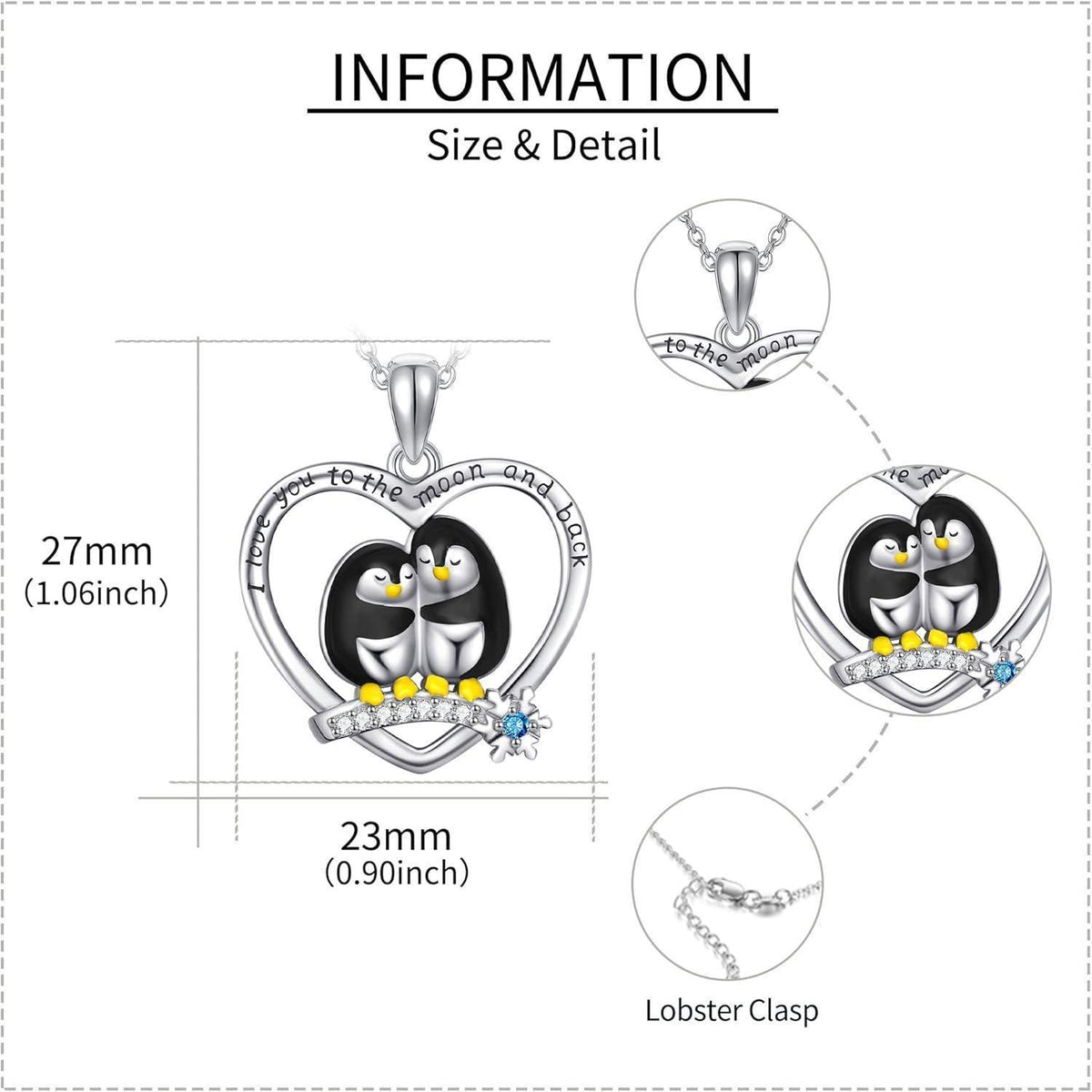 Halskette Sterling Silber Pinguin Herzform Geschenk für Frauen