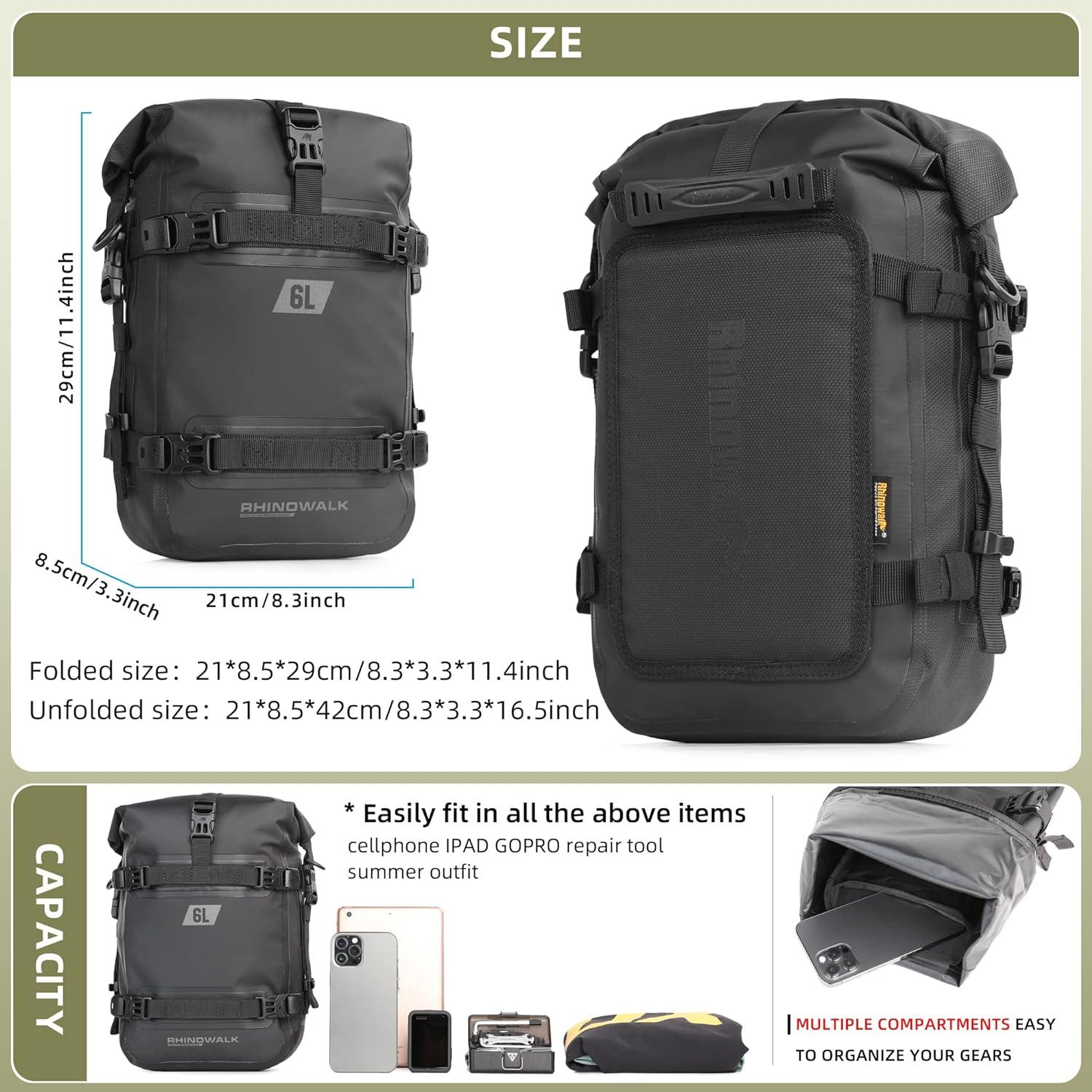 Motorrad Sturzbügeltasche Wasserdicht 6L Schwarz