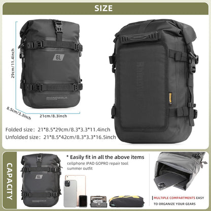 Motorrad Sturzbügeltasche Wasserdicht 6L Schwarz