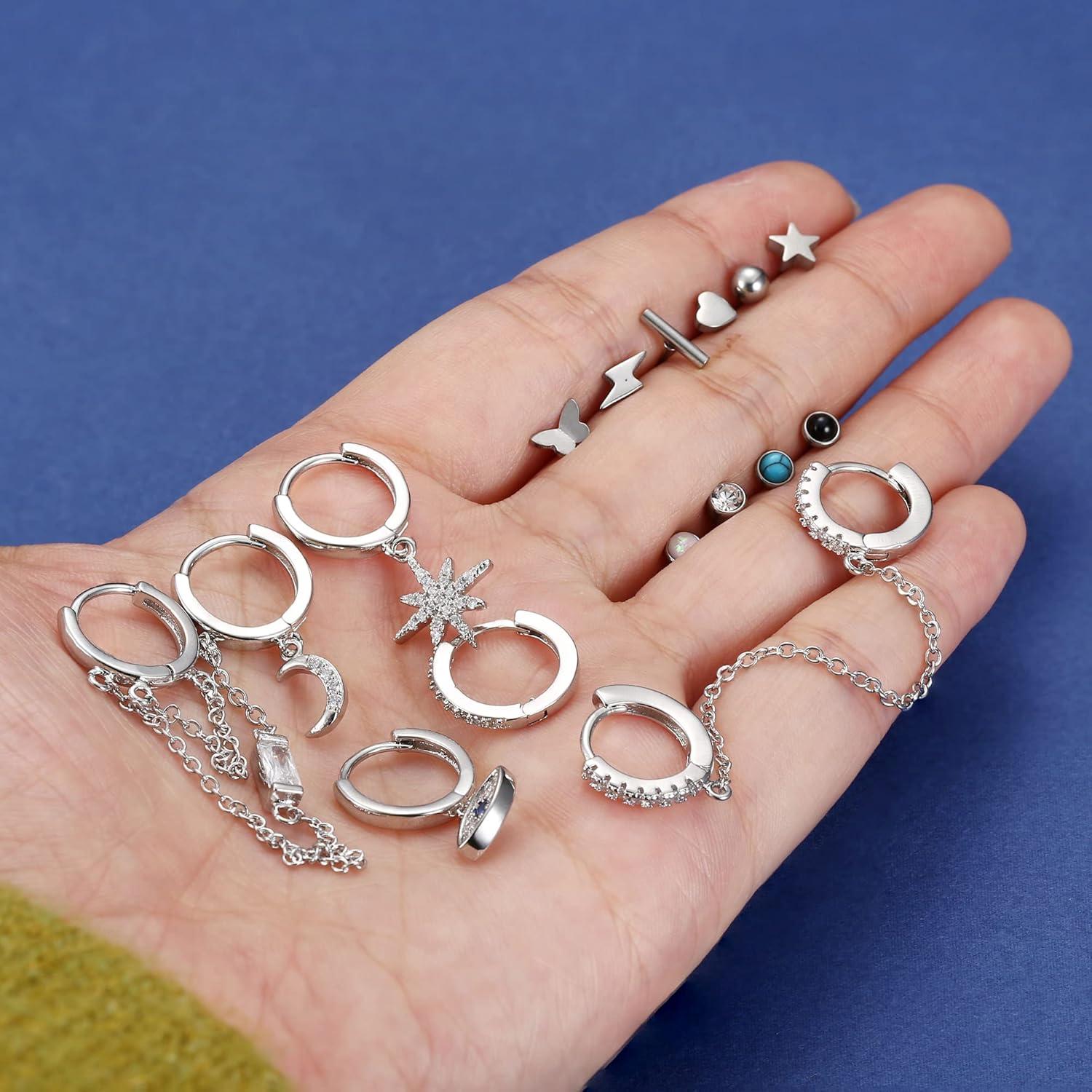 15 Paar Kleine Ohrringe Set Damen Hypoallergen Chirurgenstahl Helix Gold Silber