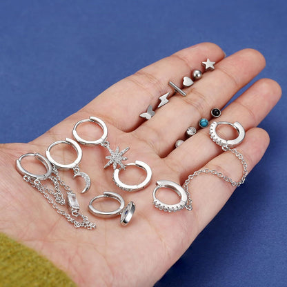15 Paar Kleine Ohrringe Set Damen Hypoallergen Chirurgenstahl Helix Gold Silber