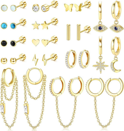 Hypoallergene Ohrringe Set Damen Edelstahl Piercing Ohrstecker Creolen
