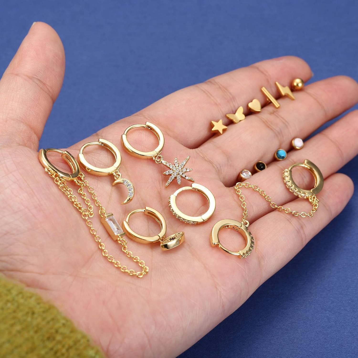 15 Paar Kleine Damen Ohrringe Set Edelstahl Hypoallergen Medizinisch Gold Silber