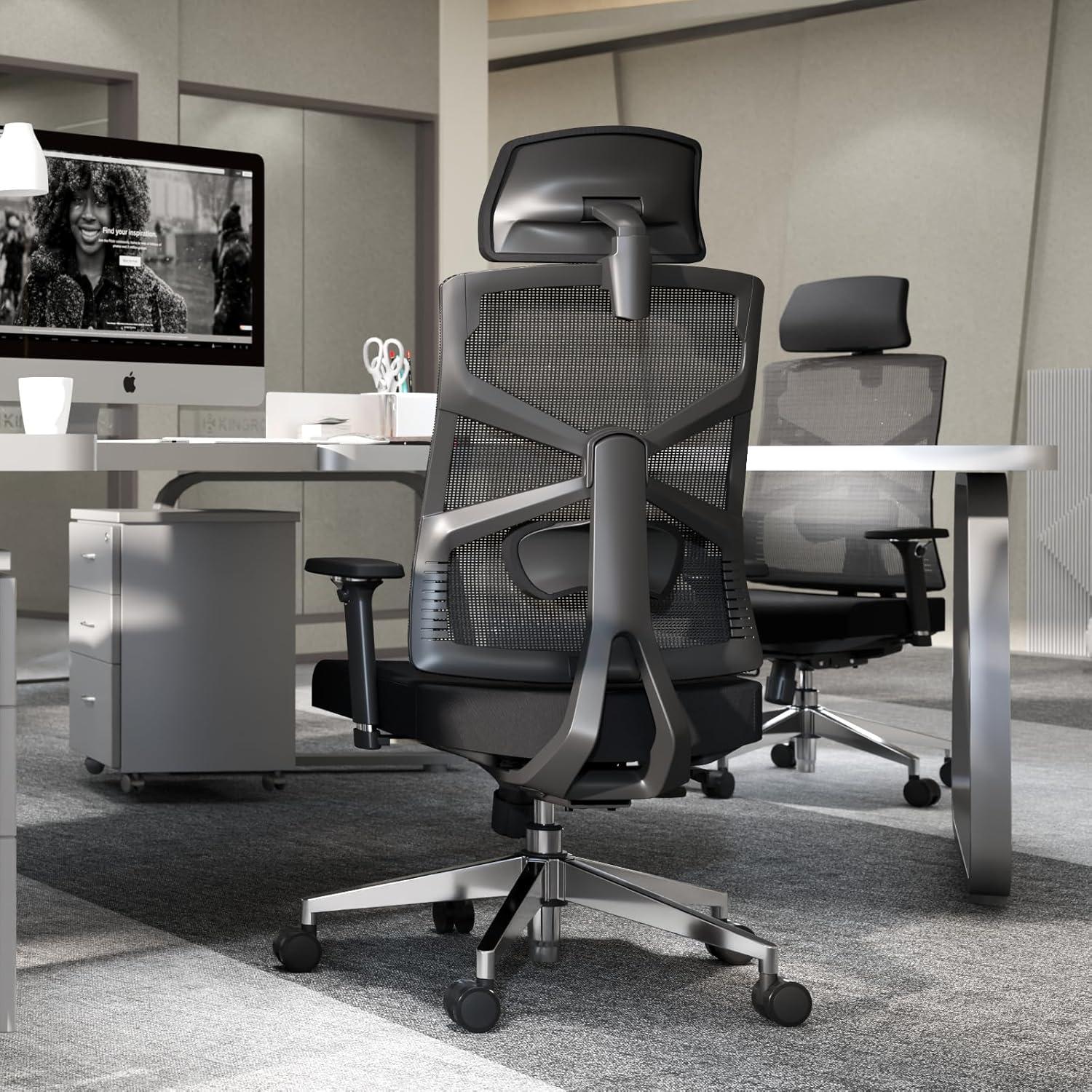 Ergonomischer Bürostuhl mit 4D Armlehnen, Schwarz, Lendenwirbelstütze
