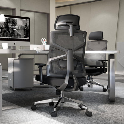 Ergonomischer Bürostuhl mit 4D Armlehnen, Schwarz, Lendenwirbelstütze