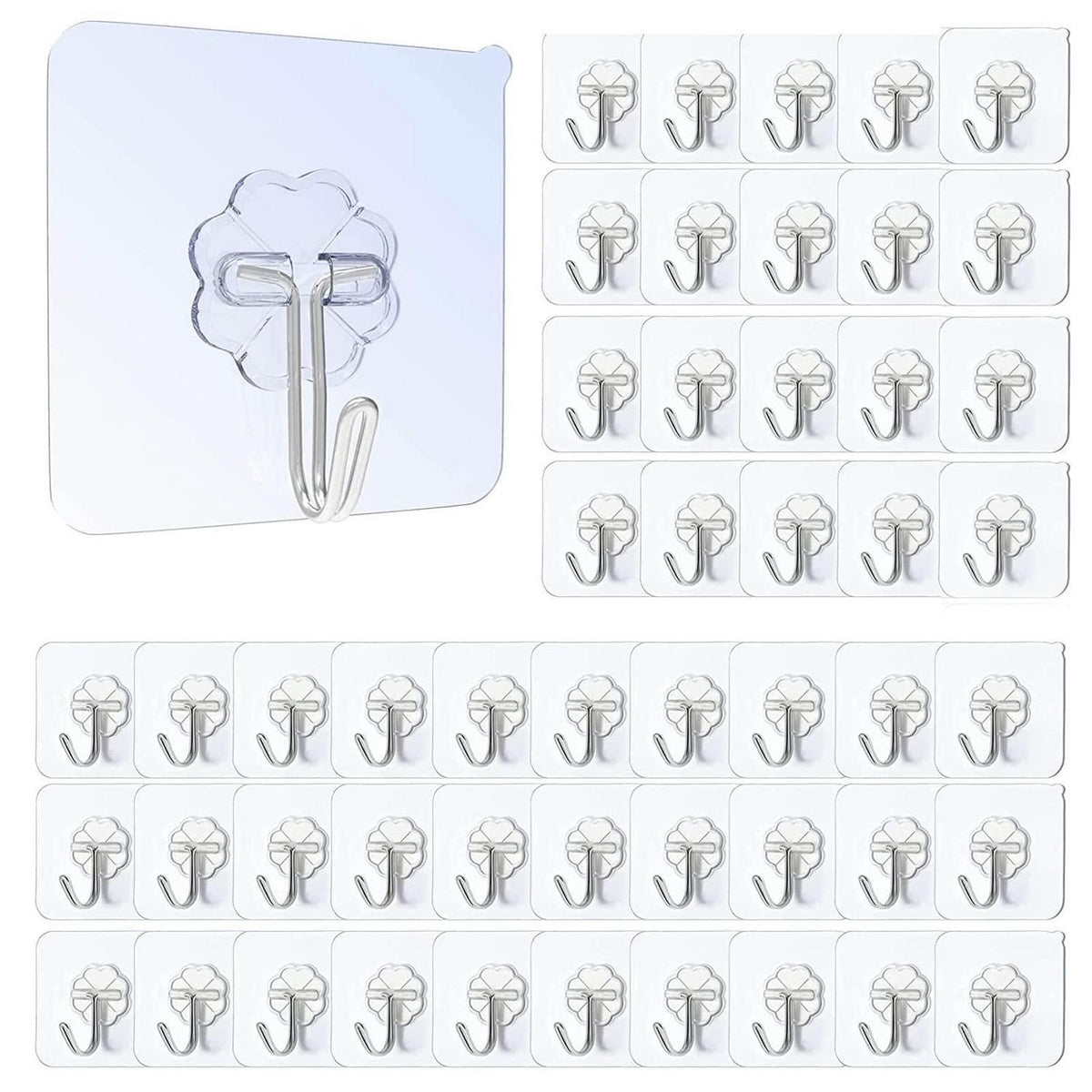50x Selbstklebende Haken Transparent – Wandhaken für Küche & Bad