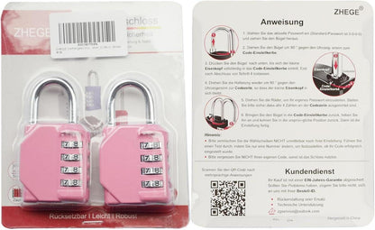 ZHEGE Vorhängeschloss 4 Stellig für Fitnessstudio und Garten, Wetterfest, Rosa (2