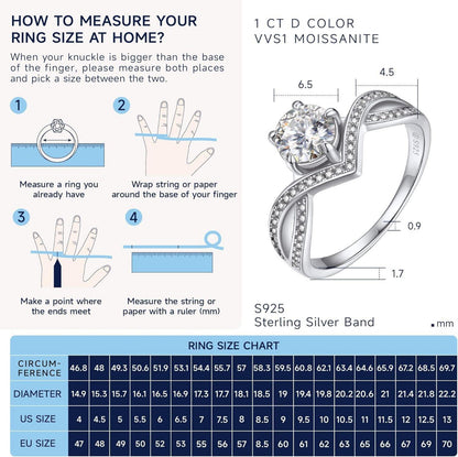 Moissanite Verlobungsring Damen 1 Karat Silber 925 Kronenform Hochzeit