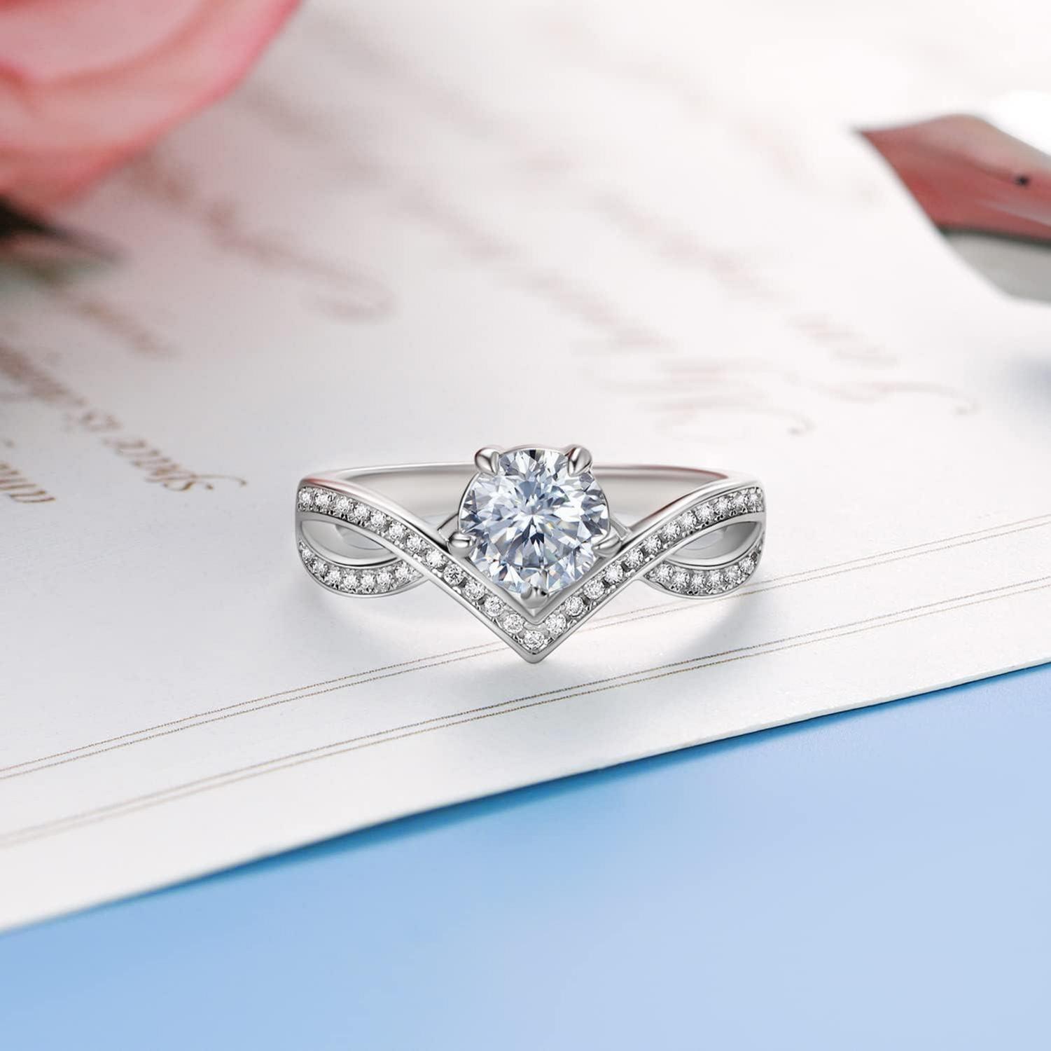 MomentWish Moissanit Verlobungsring Damen 1 Karat Silber 925 Krone Hochzeit persönlicher Geschenkbox