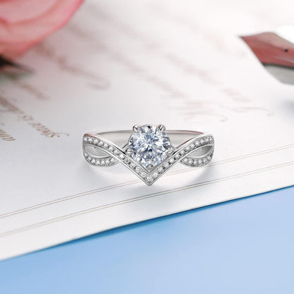 MomentWish Moissanit Verlobungsring Damen 1 Karat Silber 925 Krone Hochzeit persönlicher Geschenkbox