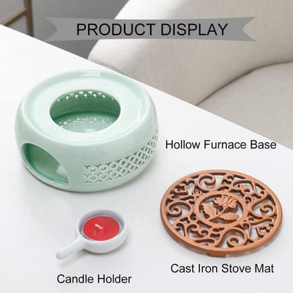 Stövchen Keramik Teewärmer Teelichthalter Herdmatte Kaffeewärmer für Tee Kaffee