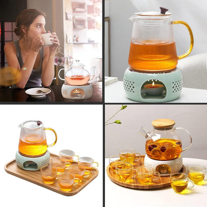 Keramik Stövchen Teewärmer Teekanne Teelichthalter Herdmatte Green