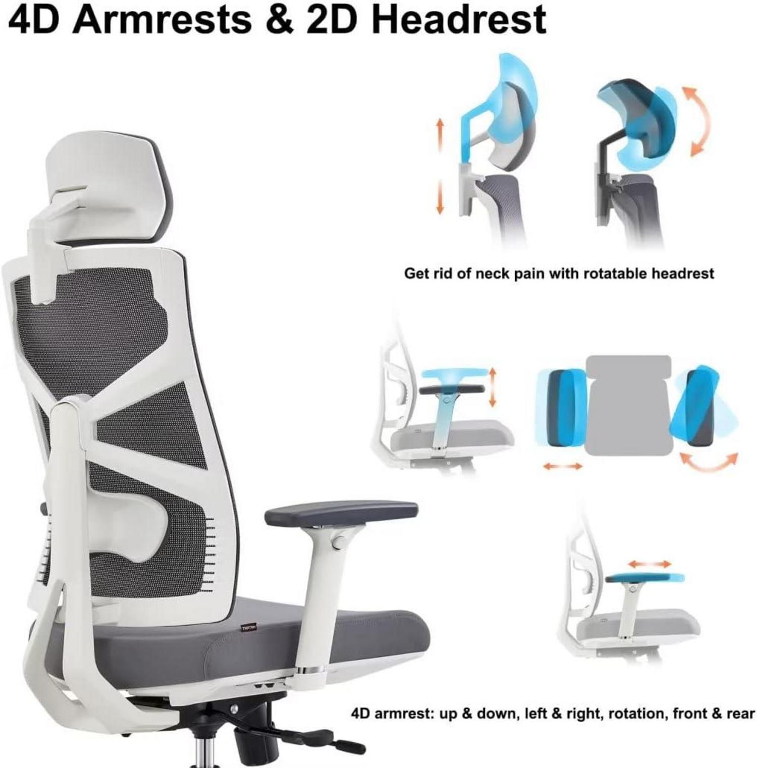 Ergonomischer Bürostuhl mit 4D Armlehnen, Weiß, Netz-Chefsessel