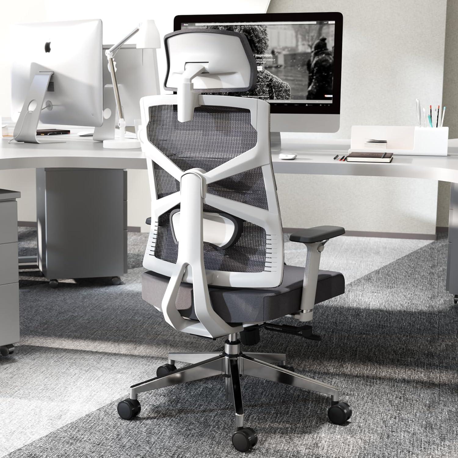 Ergonomischer Bürostuhl mit 4D Armlehnen, Weiß, Netz-Chefsessel