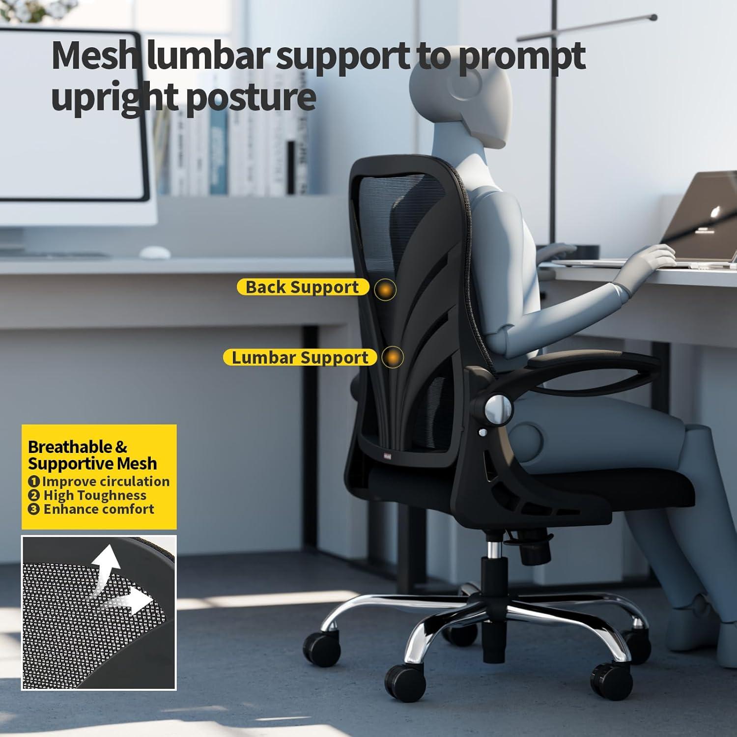 Ergonomischer Bürostuhl mit klappbarer Rückenlehne und erweitertem Sitz, Schwarz