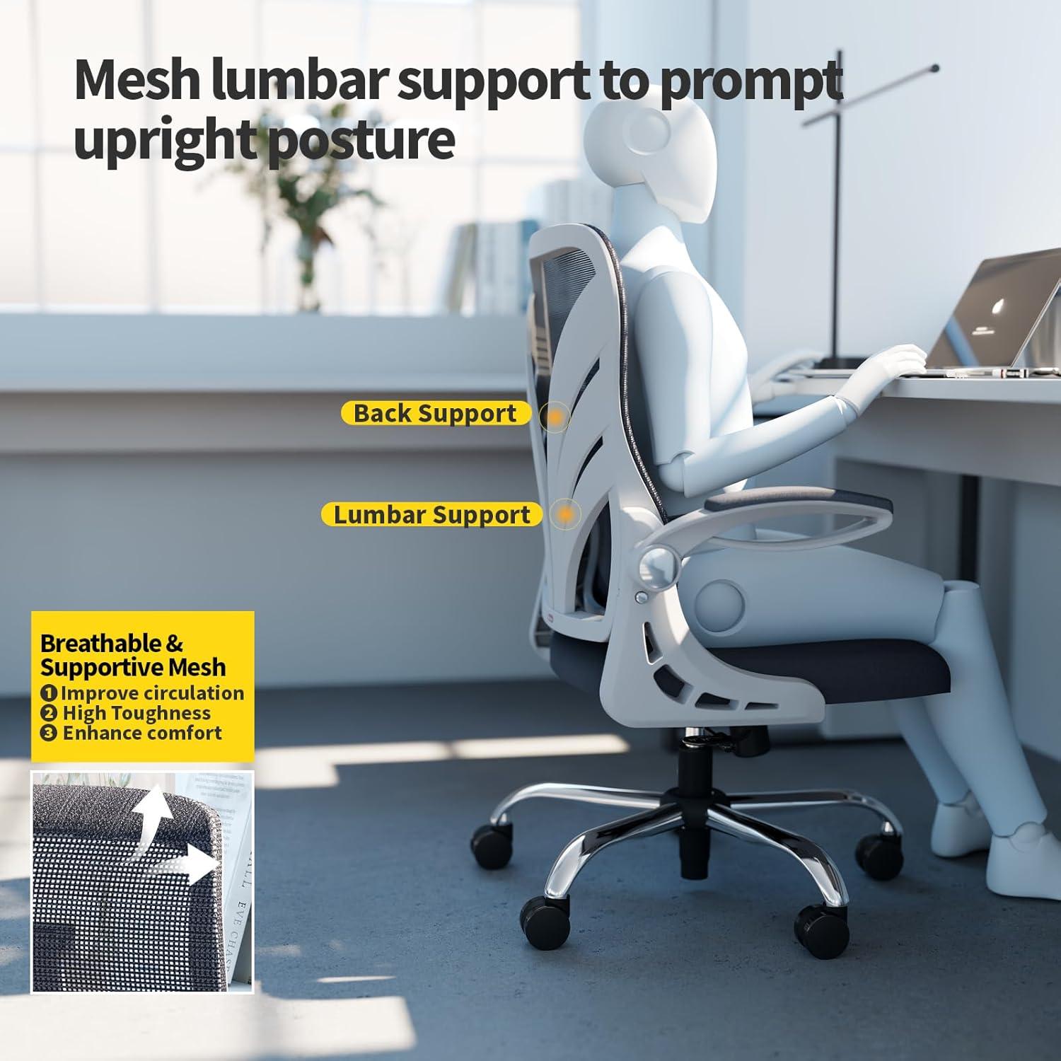 Bürostuhl mit klappbarer Rückenlehne, erweitertem Sitz und Mesh