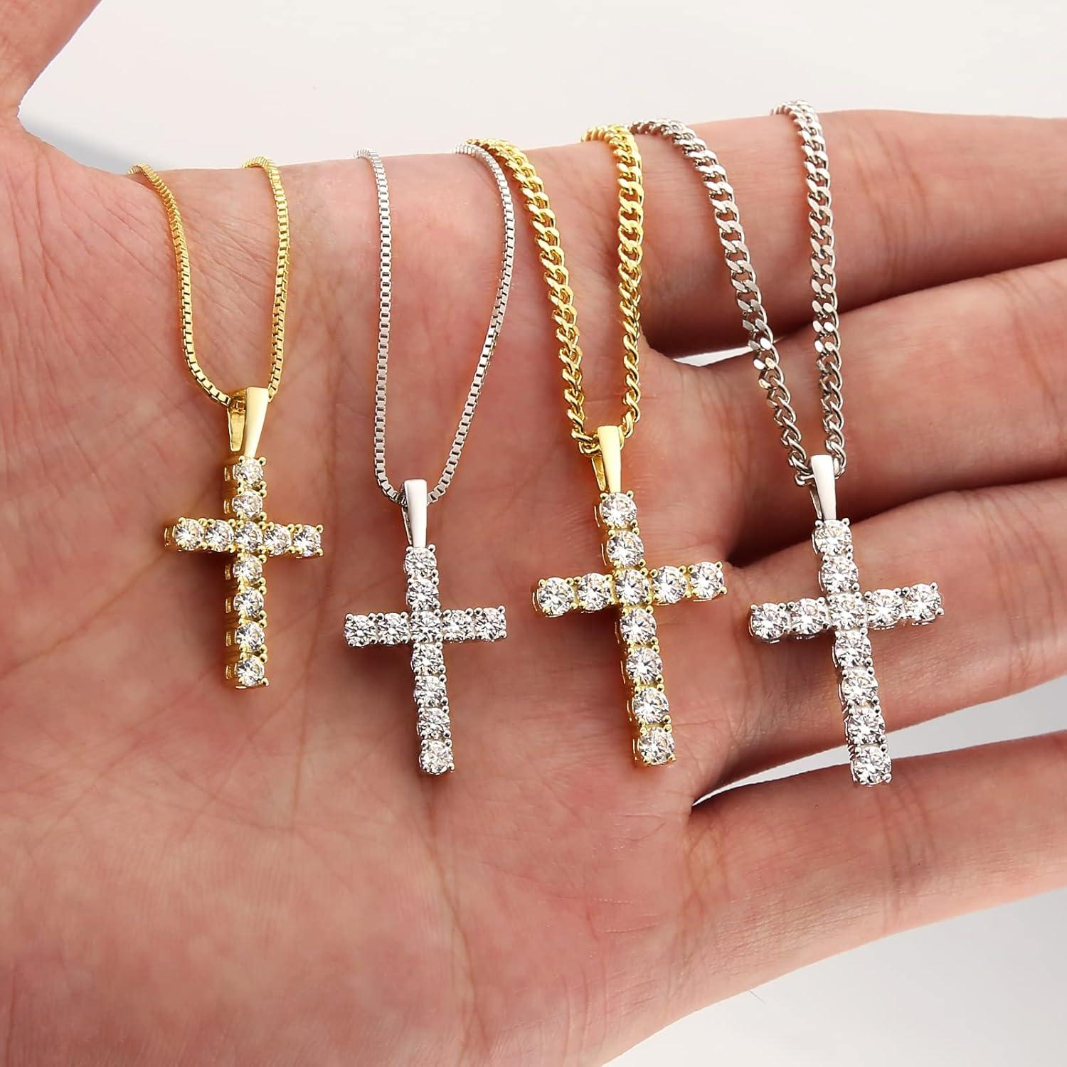 Iced Out Kreuz Anhänger Kette 14K Gold/Weißgold Moissanite 0.66ct 41/46/51/56cm