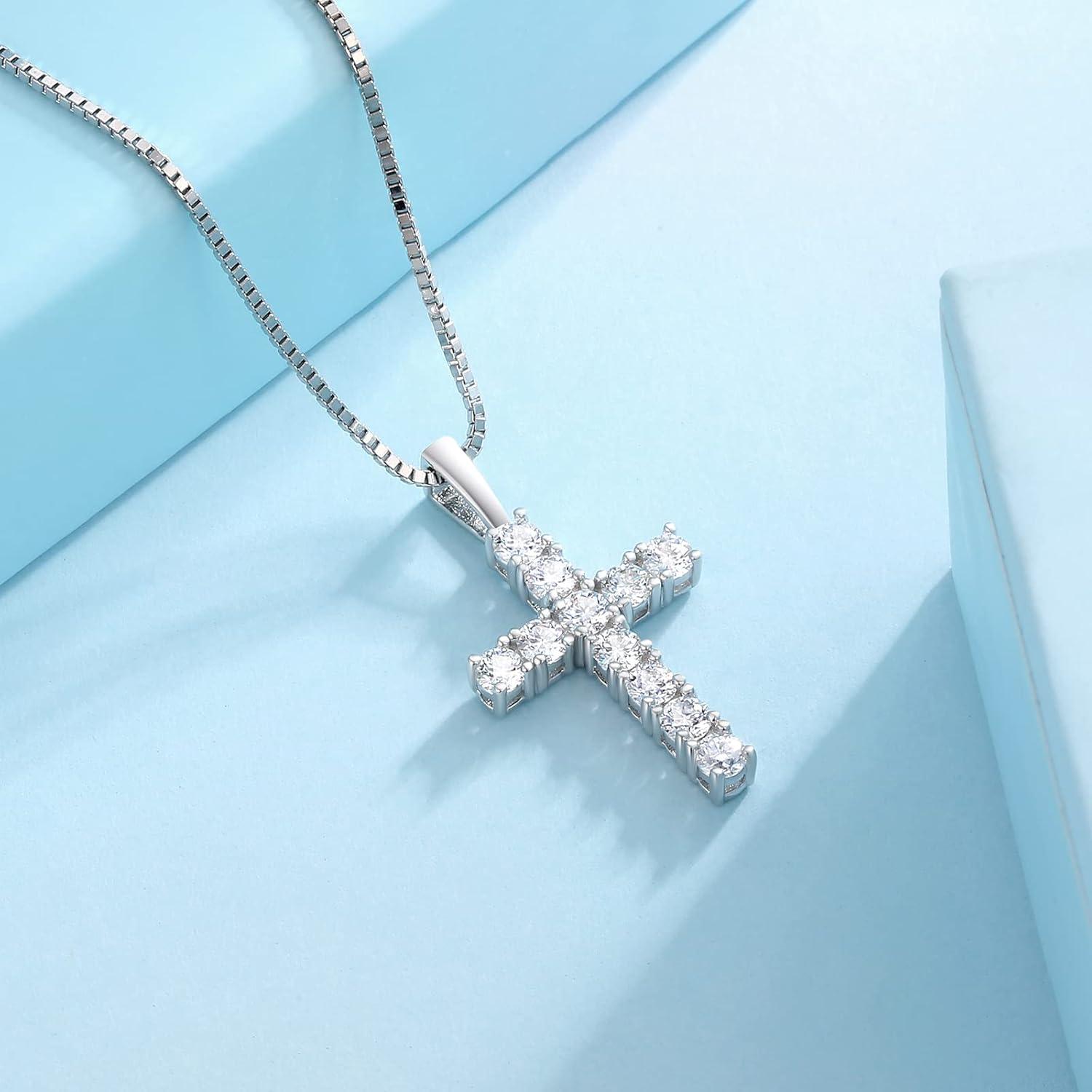 Kreuz Anhänger Halskette Moissanite Zirkonia Diamant 14K Gold Weißgold plattiert 41-56cm