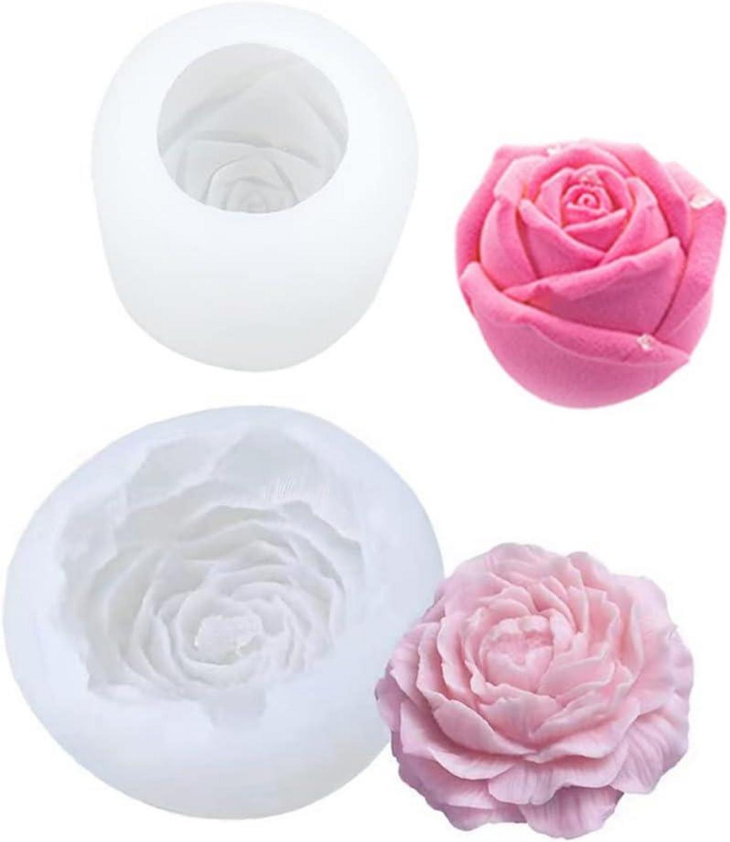 2Pcs Blume Silikonform Kerzen DIY Set - Rosen Pfingstrosen