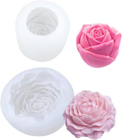 2Pcs Blume Silikonform Kerzen DIY Set - Rosen Pfingstrosen