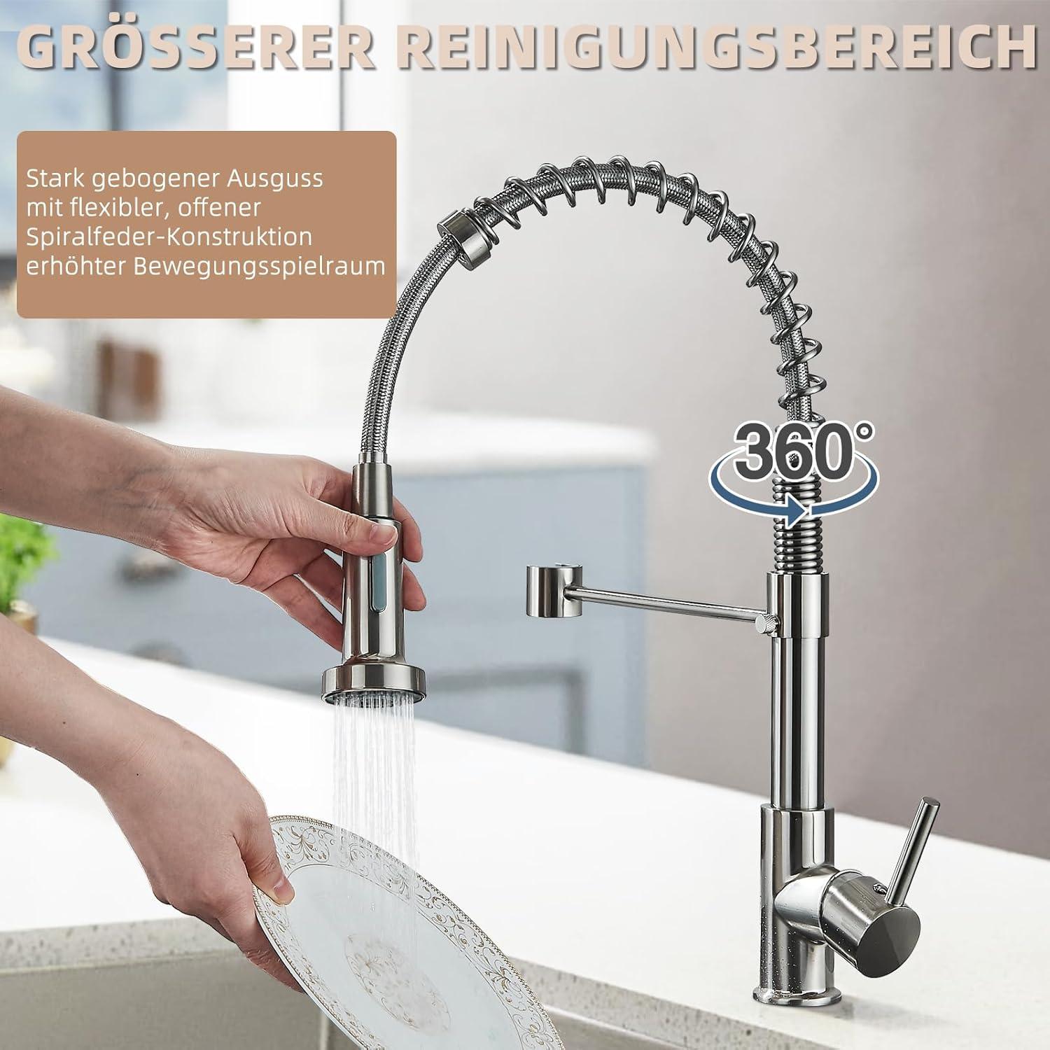 Hochwertiger Edelstahl Küchenarmatur mit ausziehbarer