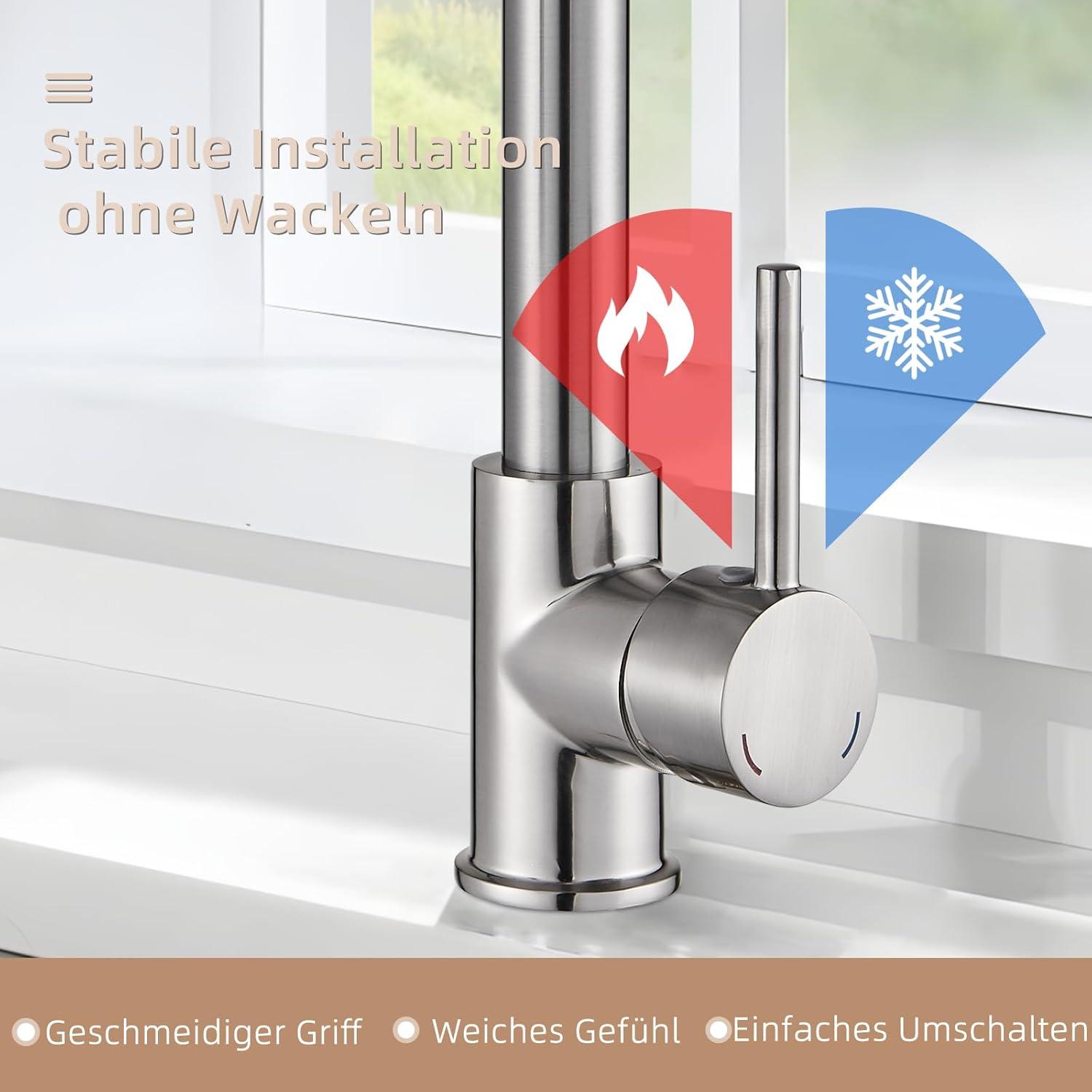 Hochdruck Küchenarmatur mit ausziehbarer Brause, 360° schwenkbar