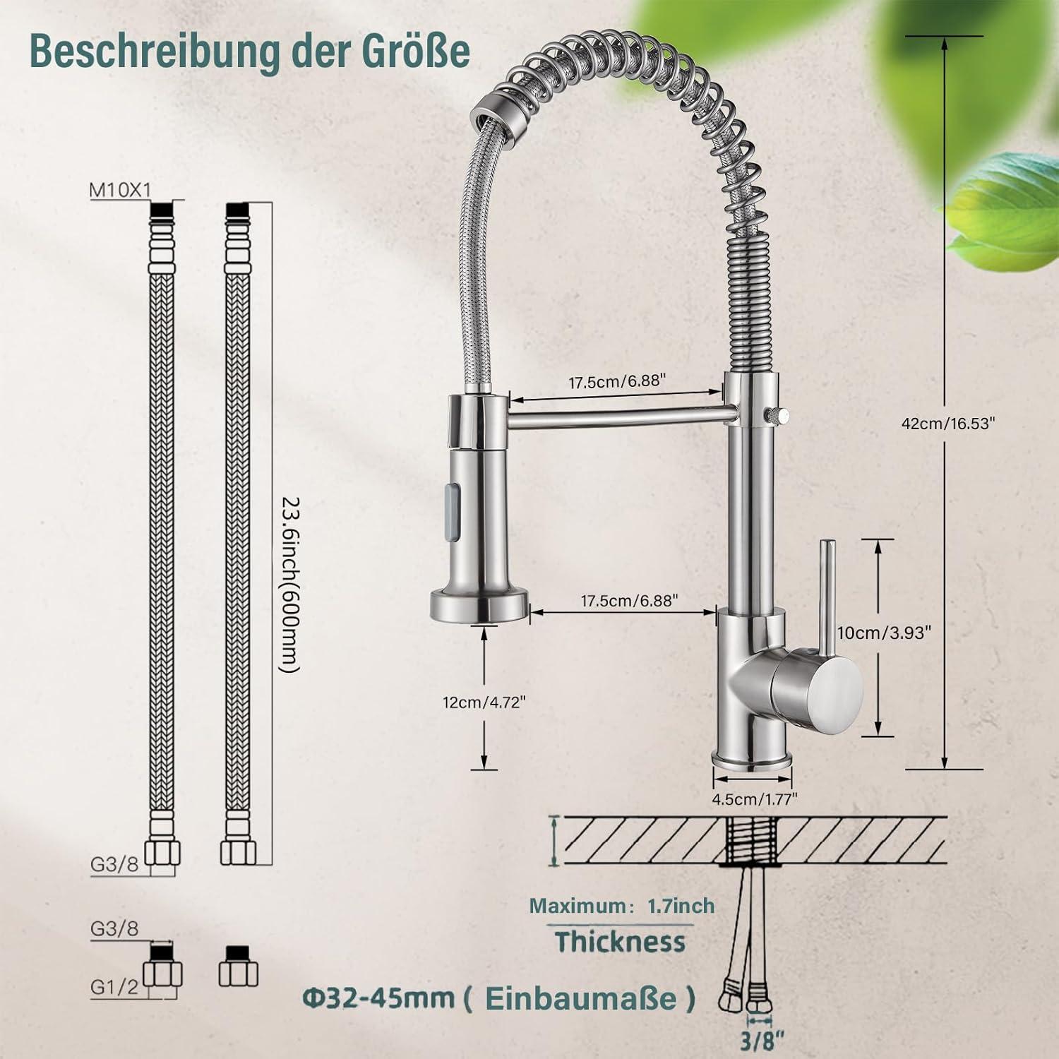 Hochdruck Küchenarmatur mit Brause ausziehbar, 360° schwenkbar