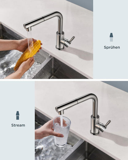 Hochdruck Küchenarmatur mit ausziehbarer Brause, Chrom