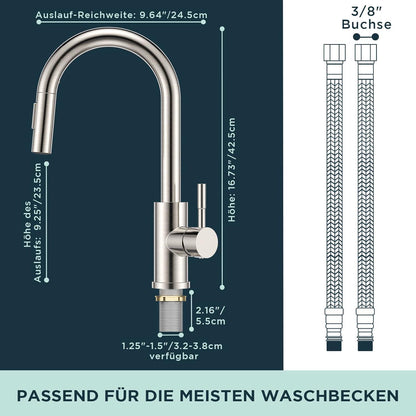 Wasserhahn Küche Hoher Bogen mit Herausziehbarer Brause Edelstahl
