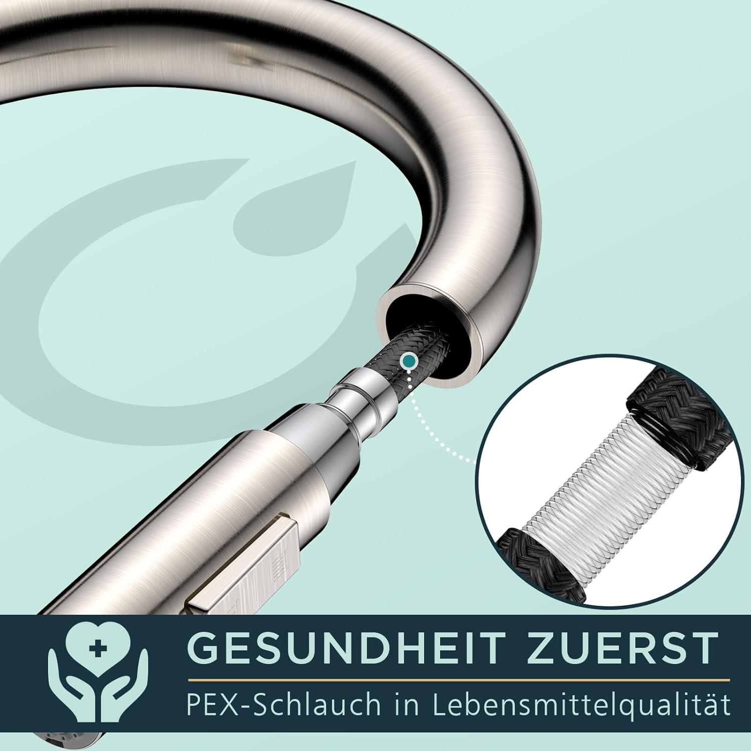 FORIOUS Hoher Bogen Küchenarmatur mit Herausziehbarer Brause - Edelstahl