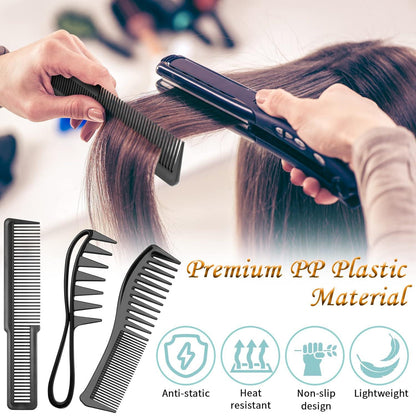 3er Styling Kamm Set für Männer und Frauen - Hitzebeständige Friseur Kämme - Antistatisch und langlebig - Schwarz